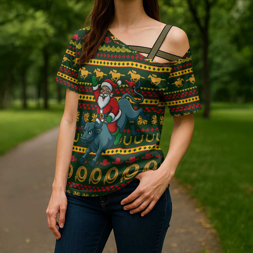 Amazing Cowboy Santa Claus Christmas Cross Shoulder Shirt Xmas Holiday Patterns - Wonder Print Shop