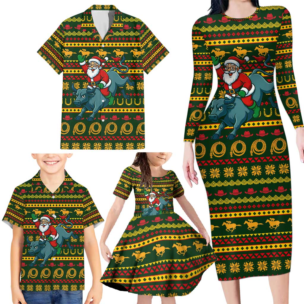 Amazing Cowboy Santa Claus Christmas Family Matching Long Sleeve Bodycon Dress and Hawaiian Shirt Xmas Holiday Patterns - Wonder Print Shop