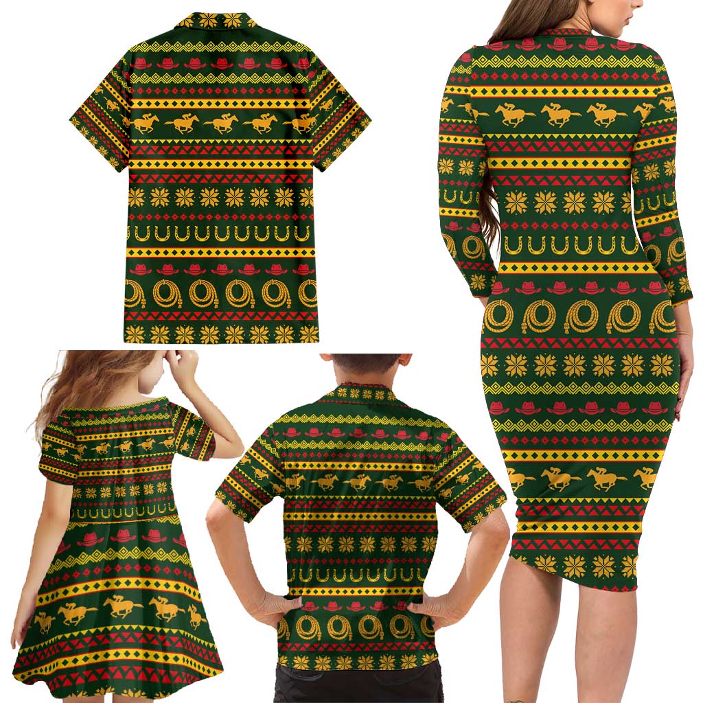 Amazing Cowboy Santa Claus Christmas Family Matching Long Sleeve Bodycon Dress and Hawaiian Shirt Xmas Holiday Patterns - Wonder Print Shop