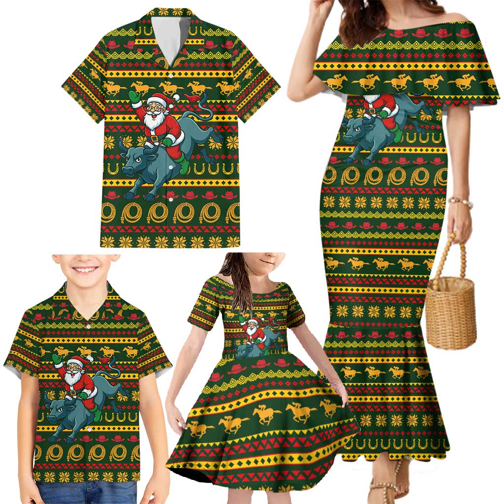 Amazing Cowboy Santa Claus Christmas Family Matching Mermaid Dress and Hawaiian Shirt Xmas Holiday Patterns - Wonder Print Shop