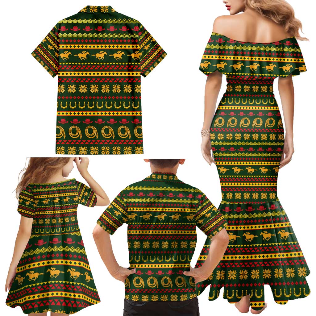 Amazing Cowboy Santa Claus Christmas Family Matching Mermaid Dress and Hawaiian Shirt Xmas Holiday Patterns - Wonder Print Shop