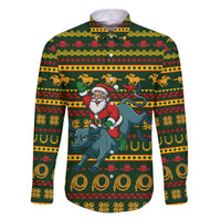 Amazing Cowboy Santa Claus Christmas Family Matching Off The Shoulder Long Sleeve Dress and Hawaiian Shirt Xmas Holiday Patterns - Wonder Print Shop