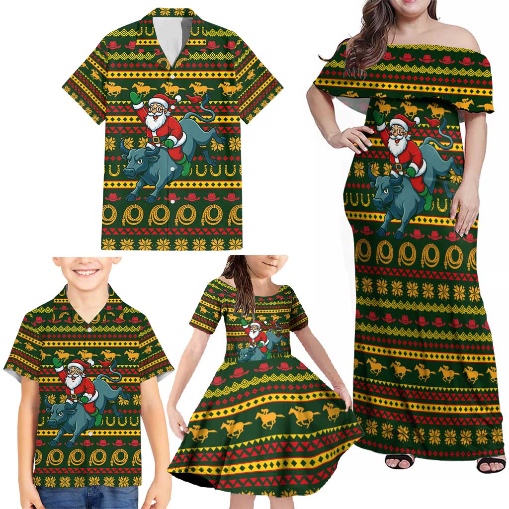 Amazing Cowboy Santa Claus Christmas Family Matching Off Shoulder Maxi Dress and Hawaiian Shirt Xmas Holiday Patterns - Wonder Print Shop