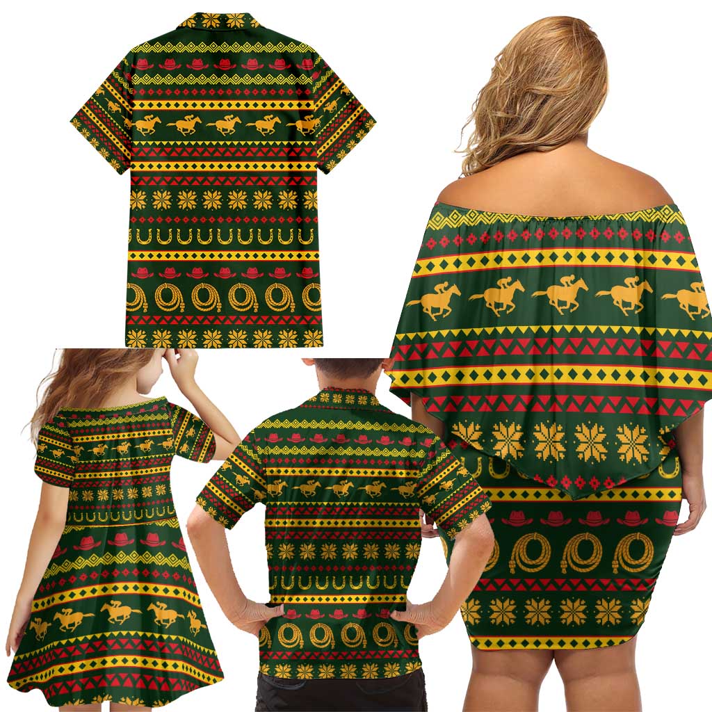 Amazing Cowboy Santa Claus Christmas Family Matching Off Shoulder Short Dress and Hawaiian Shirt Xmas Holiday Patterns - Wonder Print Shop