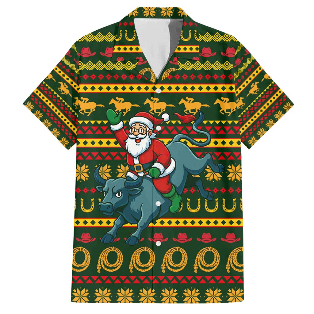 Amazing Cowboy Santa Claus Christmas Family Matching Off Shoulder Short Dress and Hawaiian Shirt Xmas Holiday Patterns - Wonder Print Shop