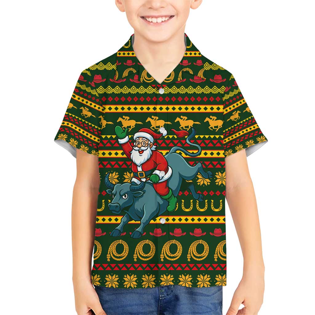 Amazing Cowboy Santa Claus Christmas Family Matching Off Shoulder Short Dress and Hawaiian Shirt Xmas Holiday Patterns - Wonder Print Shop