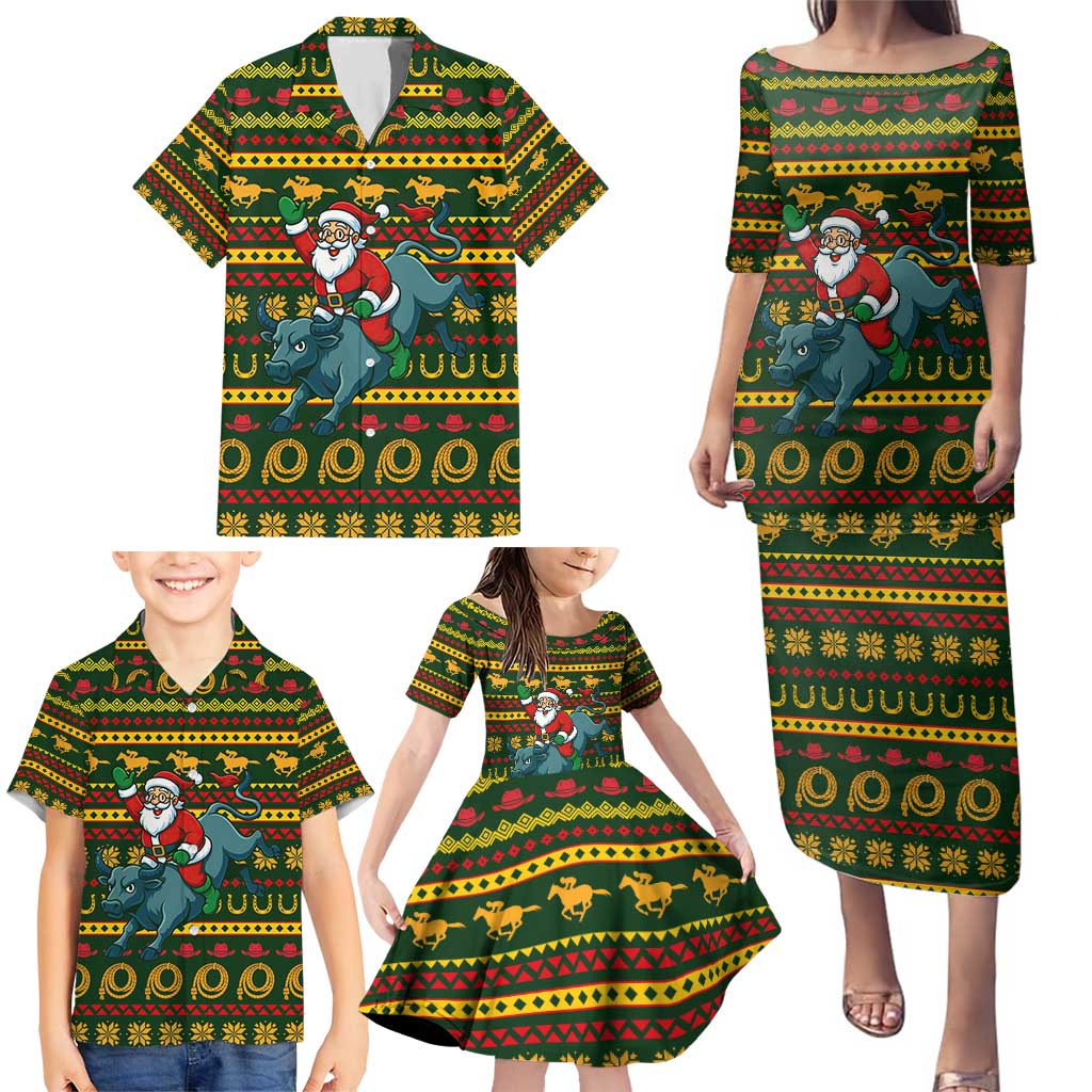Amazing Cowboy Santa Claus Christmas Family Matching Puletasi and Hawaiian Shirt Xmas Holiday Patterns - Wonder Print Shop