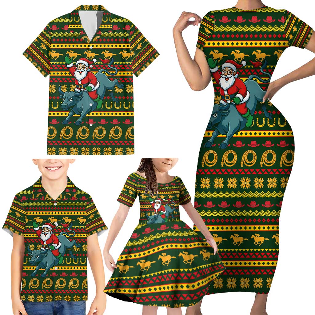 Amazing Cowboy Santa Claus Christmas Family Matching Short Sleeve Bodycon Dress and Hawaiian Shirt Xmas Holiday Patterns - Wonder Print Shop