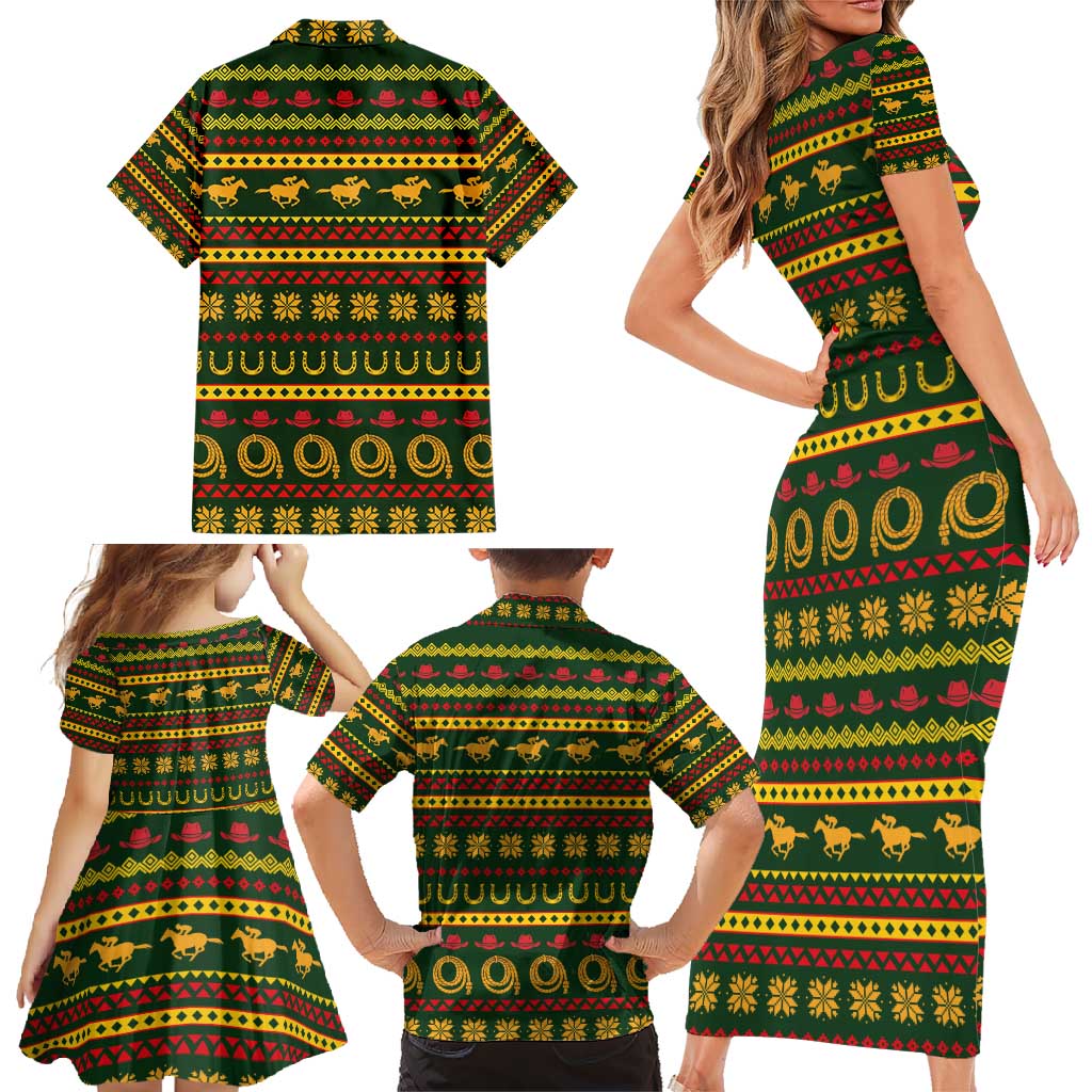 Amazing Cowboy Santa Claus Christmas Family Matching Short Sleeve Bodycon Dress and Hawaiian Shirt Xmas Holiday Patterns - Wonder Print Shop