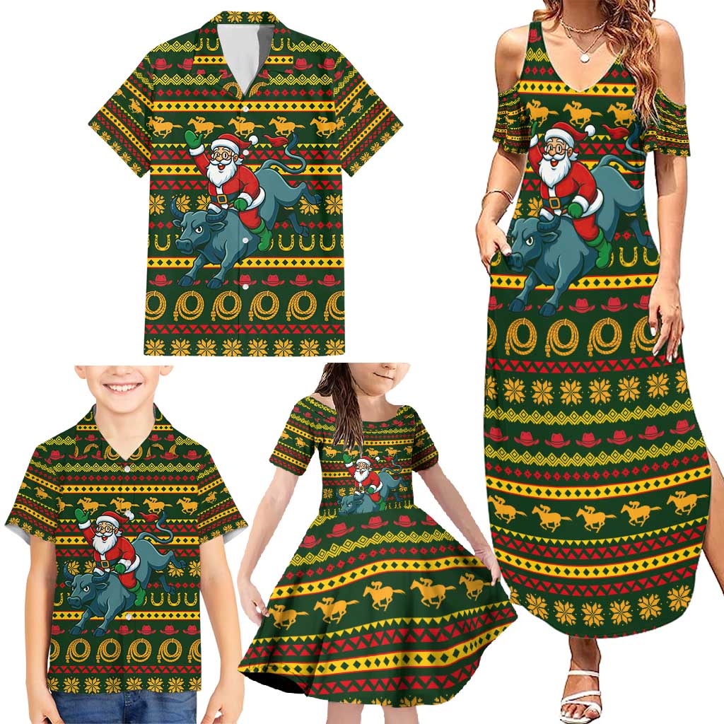 Amazing Cowboy Santa Claus Christmas Family Matching Summer Maxi Dress and Hawaiian Shirt Xmas Holiday Patterns - Wonder Print Shop