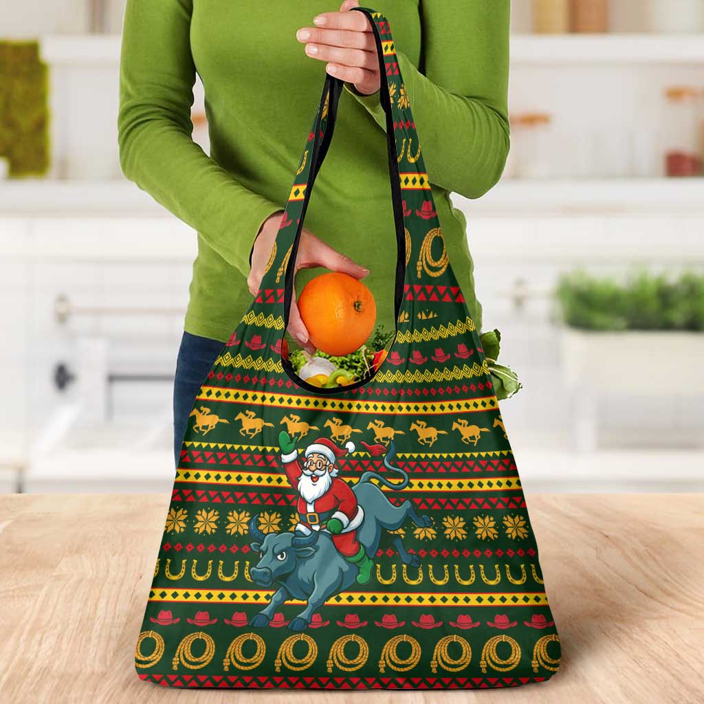 Amazing Cowboy Santa Claus Christmas Grocery Bag Xmas Holiday Patterns - Wonder Print Shop