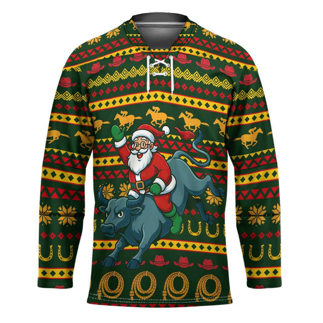 Amazing Cowboy Santa Claus Christmas Hockey Jersey Xmas Holiday Patterns - Wonder Print Shop