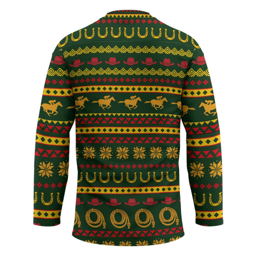 Amazing Cowboy Santa Claus Christmas Hockey Jersey Xmas Holiday Patterns - Wonder Print Shop