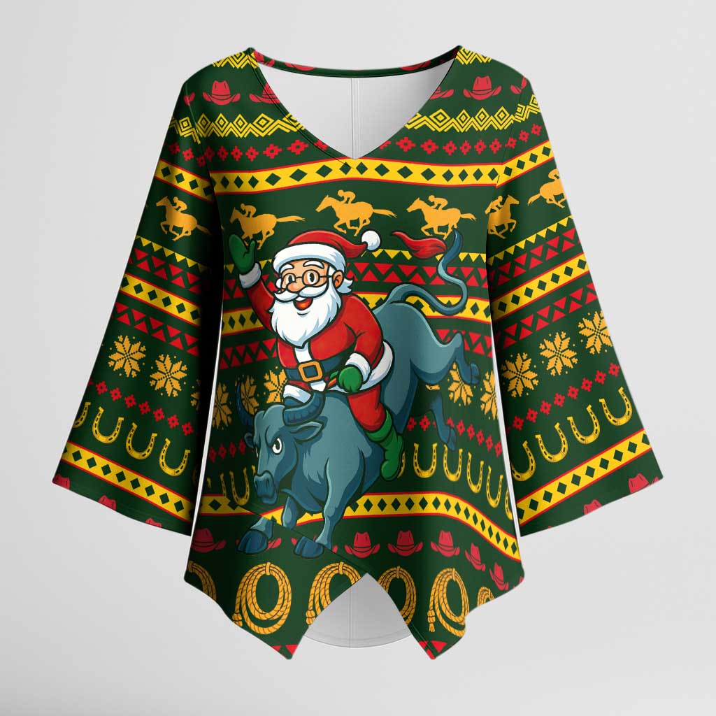 Amazing Cowboy Santa Claus Christmas Kimono Sleeve Blouse Xmas Holiday Patterns - Wonder Print Shop