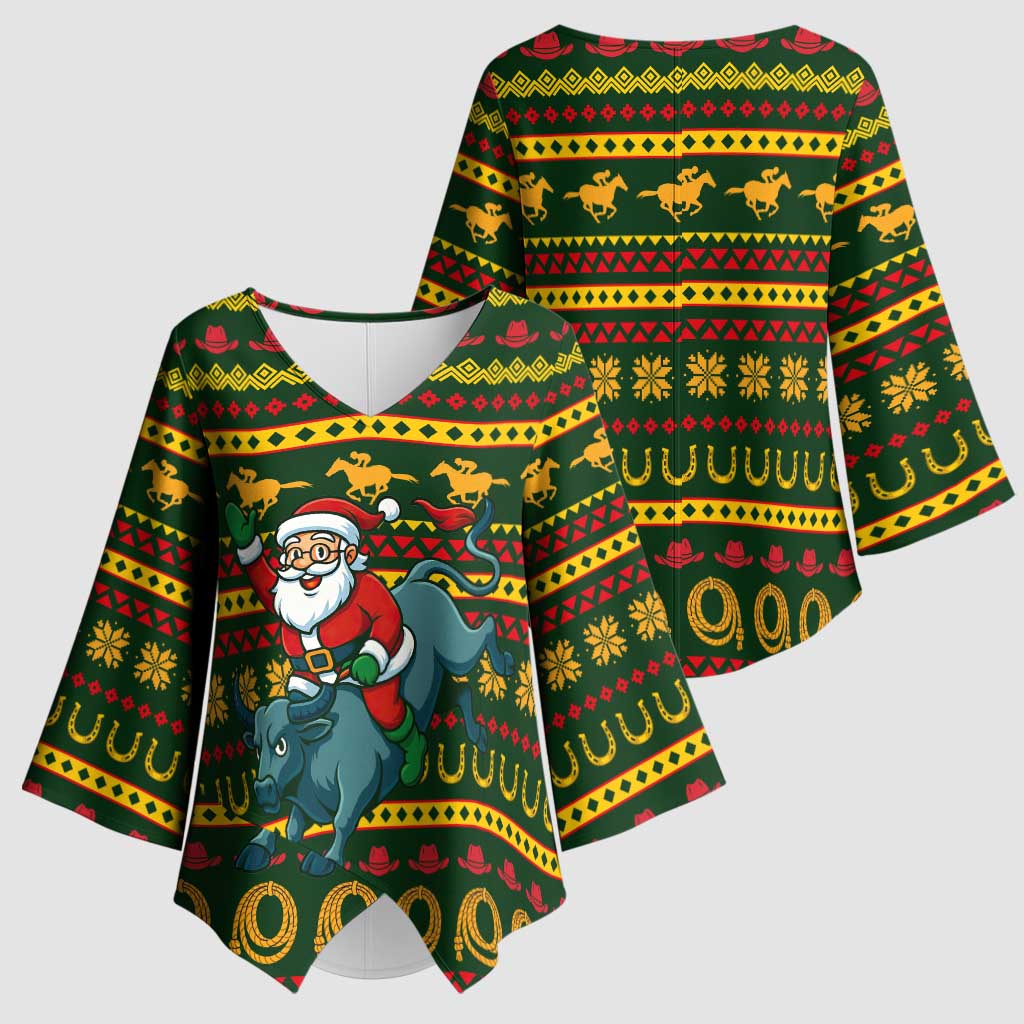 Amazing Cowboy Santa Claus Christmas Kimono Sleeve Blouse Xmas Holiday Patterns - Wonder Print Shop