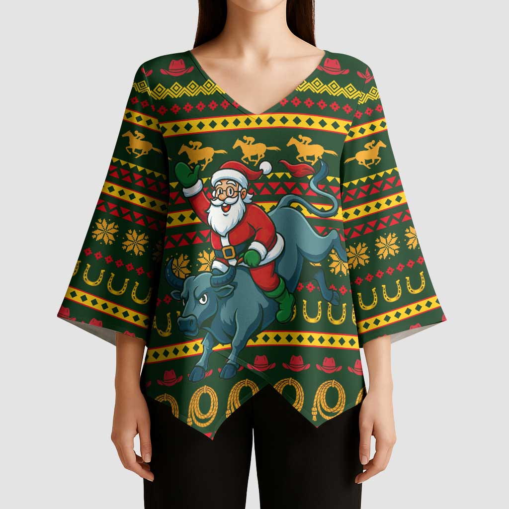 Amazing Cowboy Santa Claus Christmas Kimono Sleeve Blouse Xmas Holiday Patterns - Wonder Print Shop