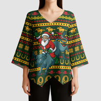 Amazing Cowboy Santa Claus Christmas Kimono Sleeve Blouse Xmas Holiday Patterns - Wonder Print Shop
