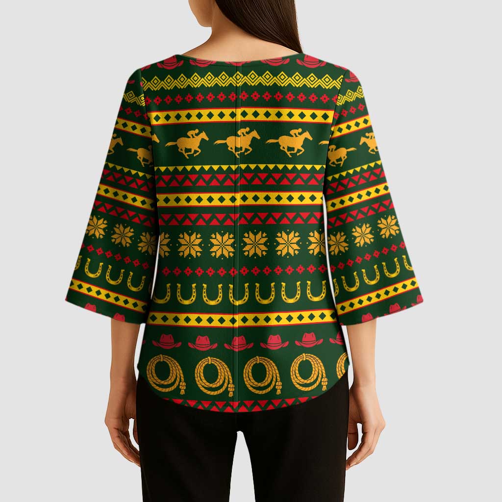 Amazing Cowboy Santa Claus Christmas Kimono Sleeve Blouse Xmas Holiday Patterns - Wonder Print Shop