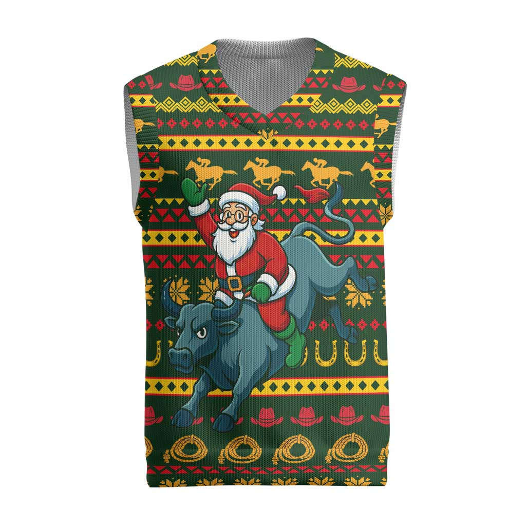 Amazing Cowboy Santa Claus Christmas Knitted V-Neck Vest Xmas Holiday Patterns - Wonder Print Shop