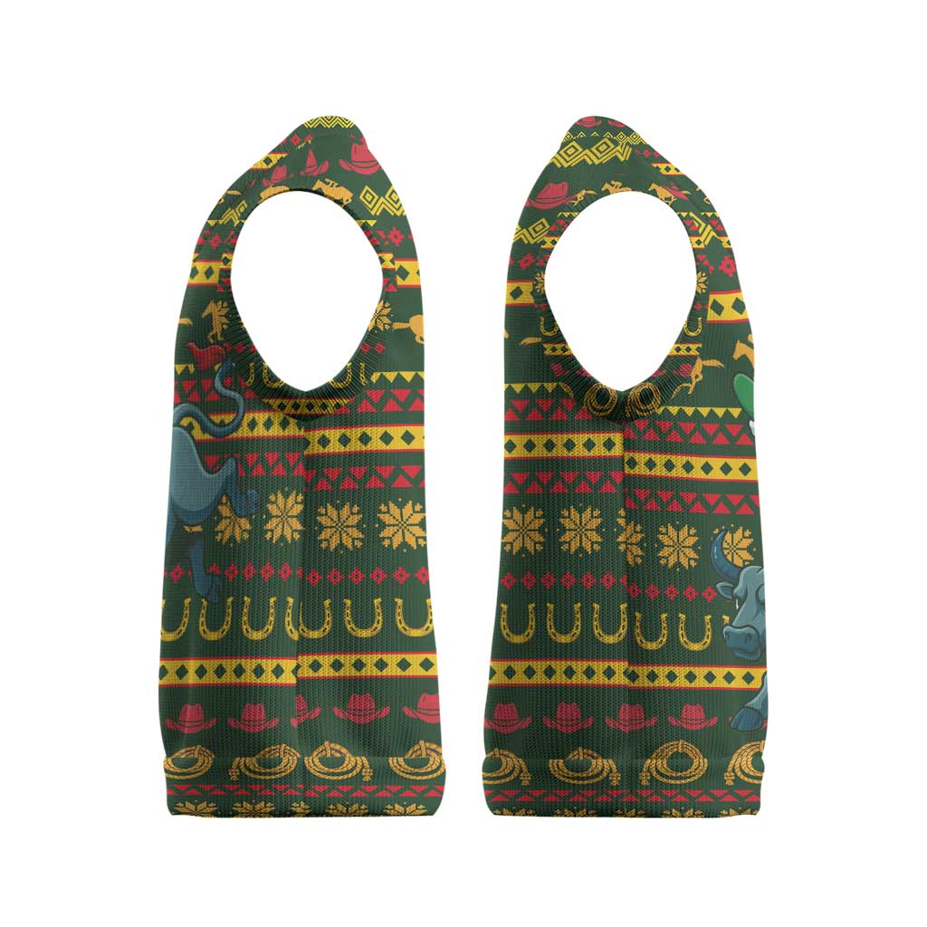 Amazing Cowboy Santa Claus Christmas Knitted V-Neck Vest Xmas Holiday Patterns - Wonder Print Shop