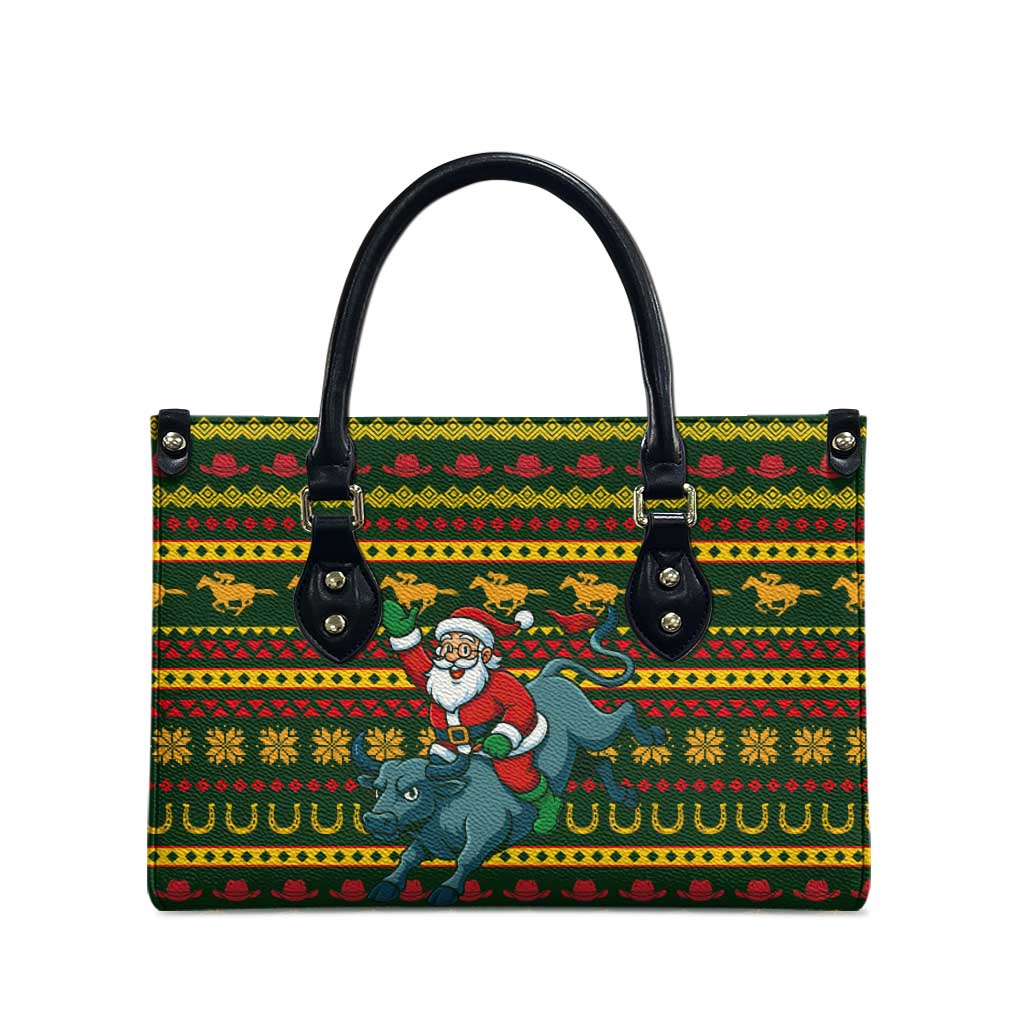 Amazing Cowboy Santa Claus Christmas Leather Bag Xmas Holiday Patterns - Wonder Print Shop