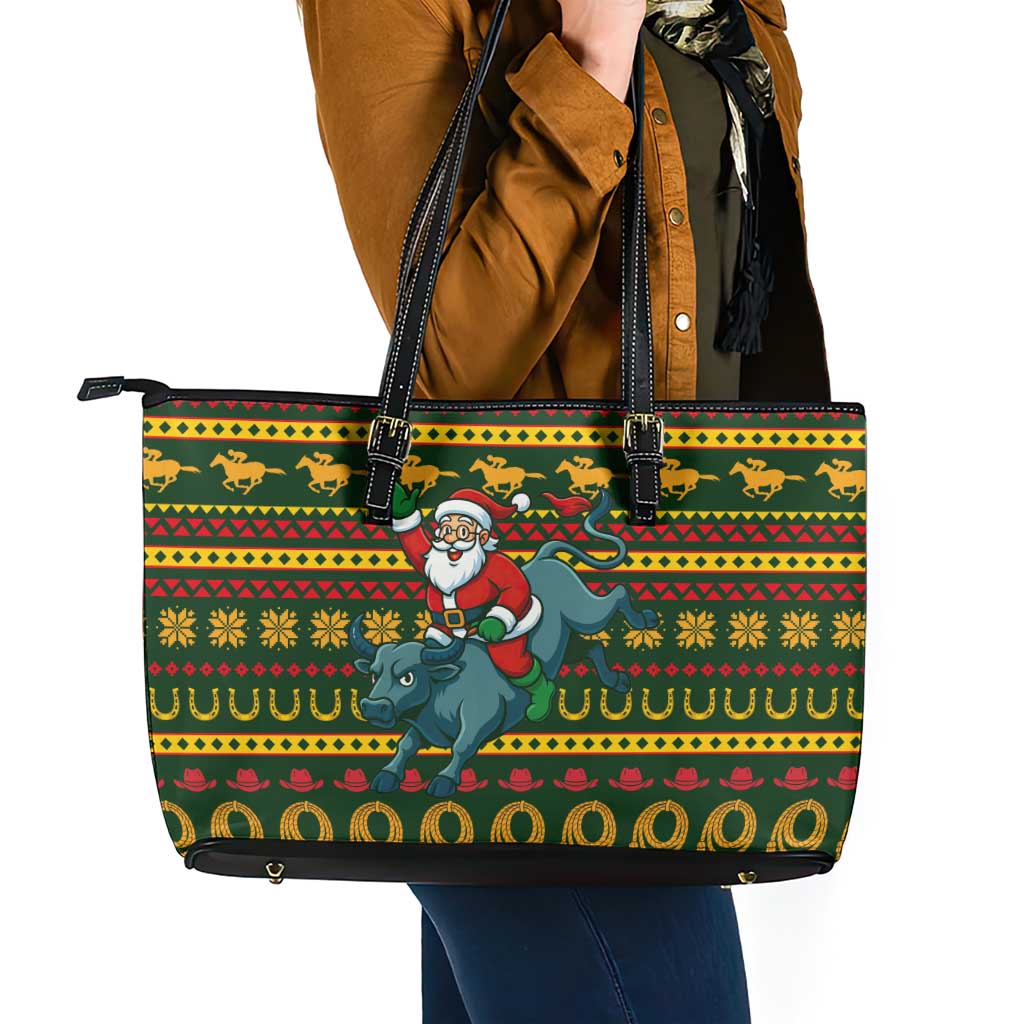 Amazing Cowboy Santa Claus Christmas Leather Tote Bag Xmas Holiday Patterns - Wonder Print Shop