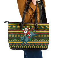 Amazing Cowboy Santa Claus Christmas Leather Tote Bag Xmas Holiday Patterns - Wonder Print Shop