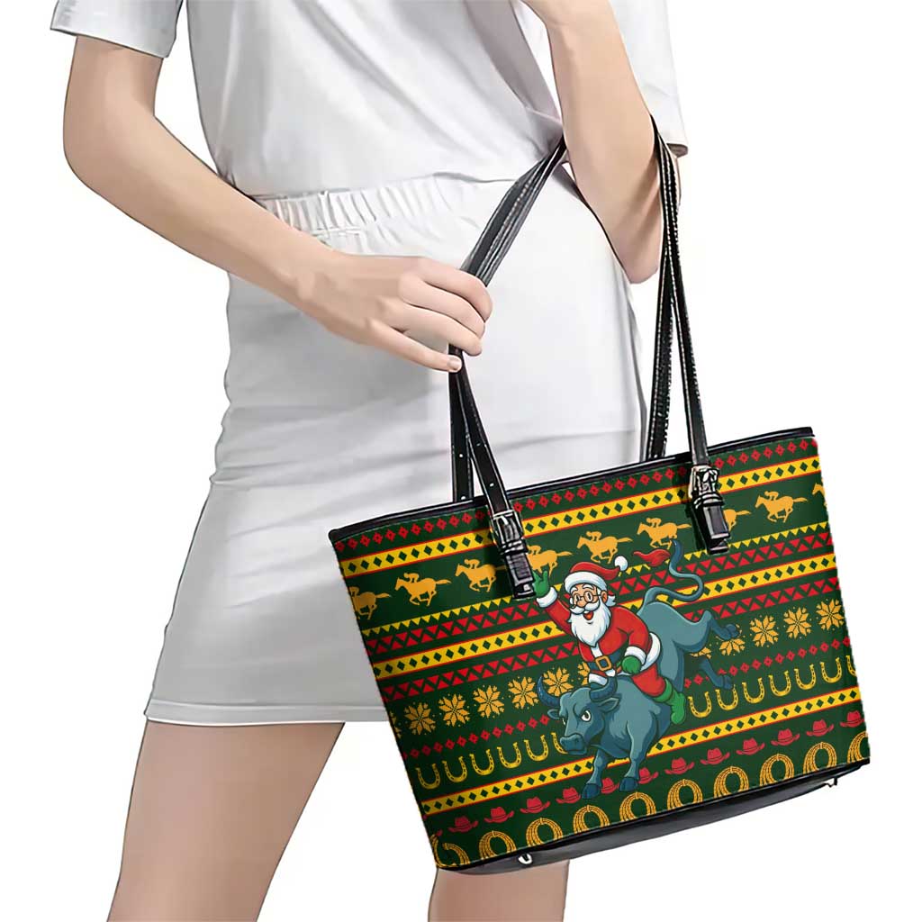 Amazing Cowboy Santa Claus Christmas Leather Tote Bag Xmas Holiday Patterns - Wonder Print Shop