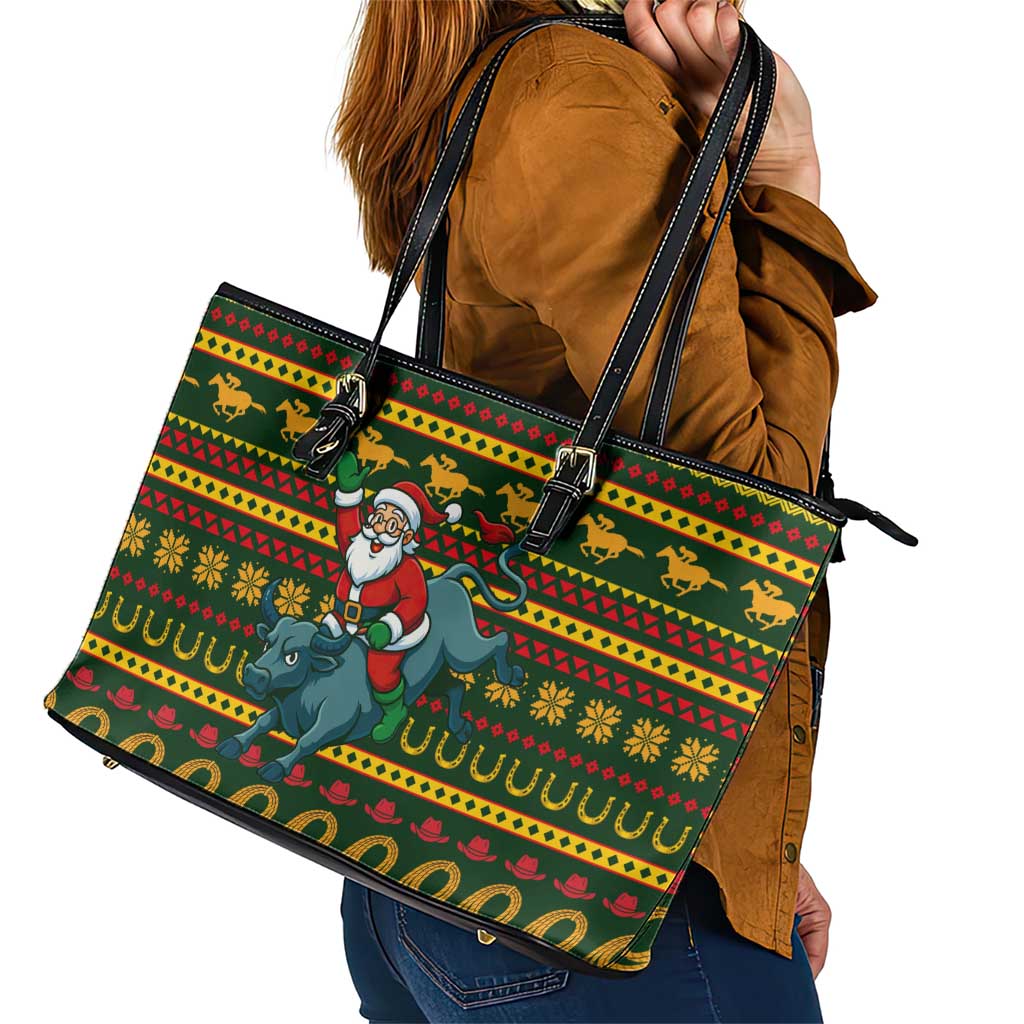 Amazing Cowboy Santa Claus Christmas Leather Tote Bag Xmas Holiday Patterns - Wonder Print Shop