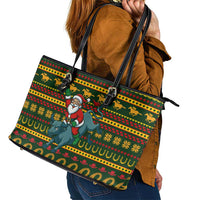 Amazing Cowboy Santa Claus Christmas Leather Tote Bag Xmas Holiday Patterns - Wonder Print Shop