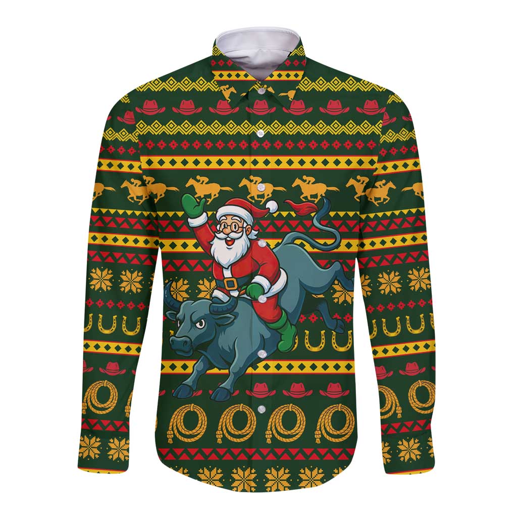Amazing Cowboy Santa Claus Christmas Long Sleeve Button Shirt Xmas Holiday Patterns - Wonder Print Shop