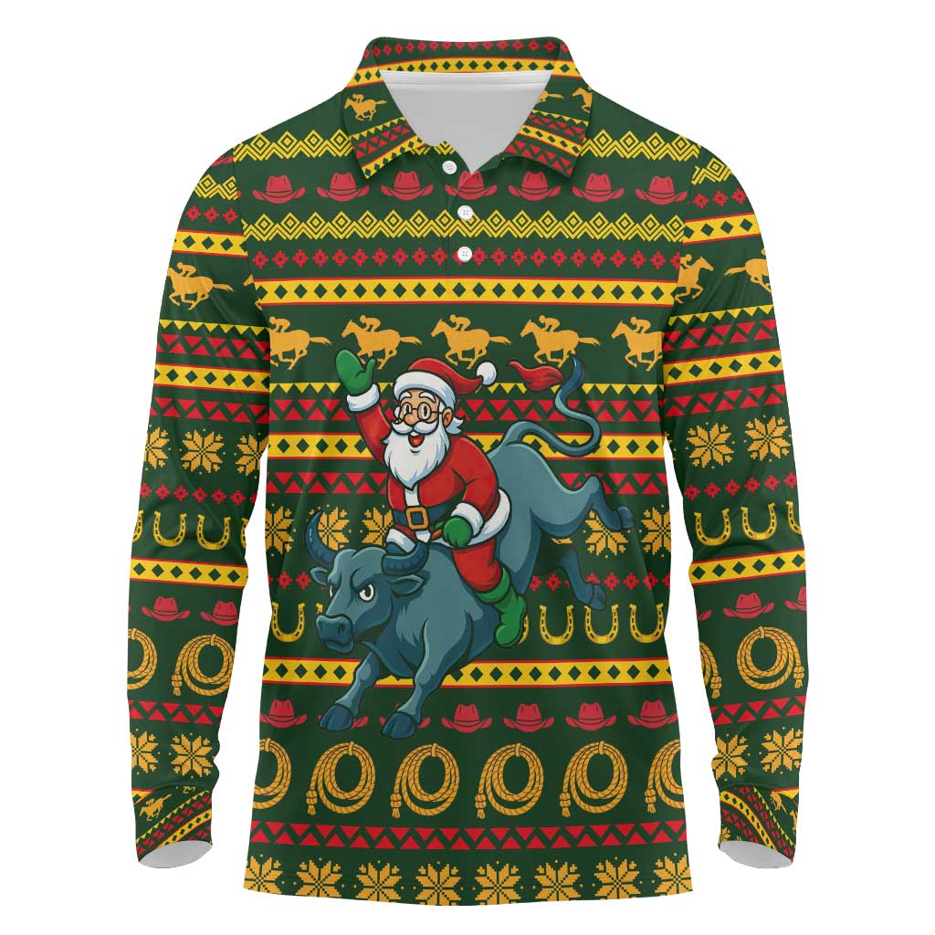 Amazing Cowboy Santa Claus Christmas Long Sleeve Polo Shirt Xmas Holiday Patterns - Wonder Print Shop
