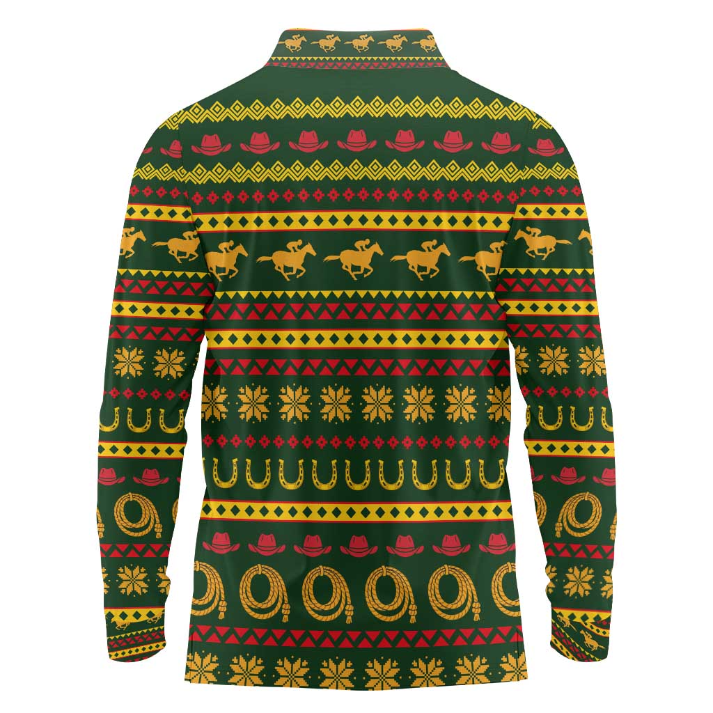 Amazing Cowboy Santa Claus Christmas Long Sleeve Polo Shirt Xmas Holiday Patterns - Wonder Print Shop