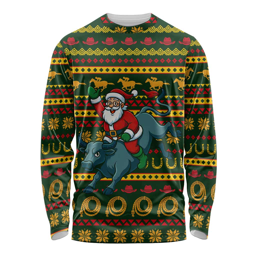 Amazing Cowboy Santa Claus Christmas Long Sleeve Shirt Xmas Holiday Patterns - Wonder Print Shop