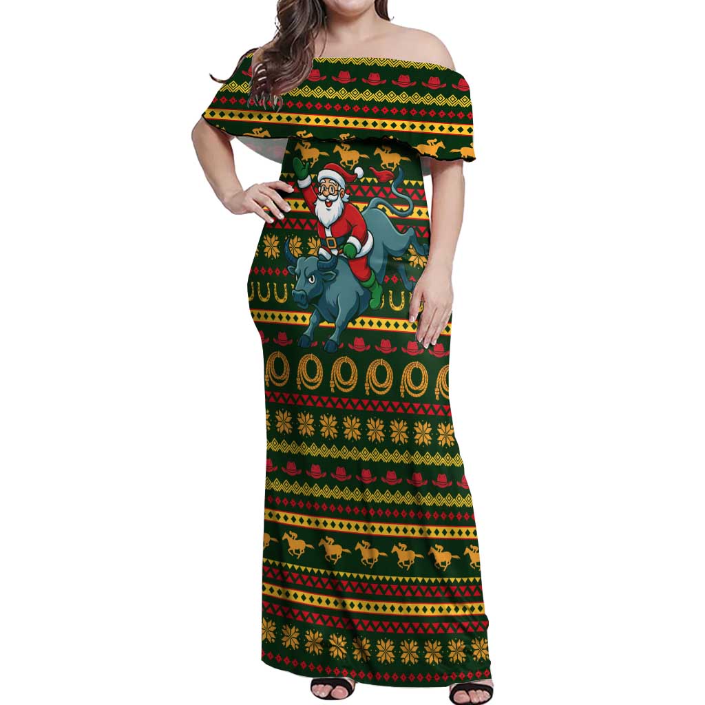 Amazing Cowboy Santa Claus Christmas Off Shoulder Maxi Dress Xmas Holiday Patterns - Wonder Print Shop