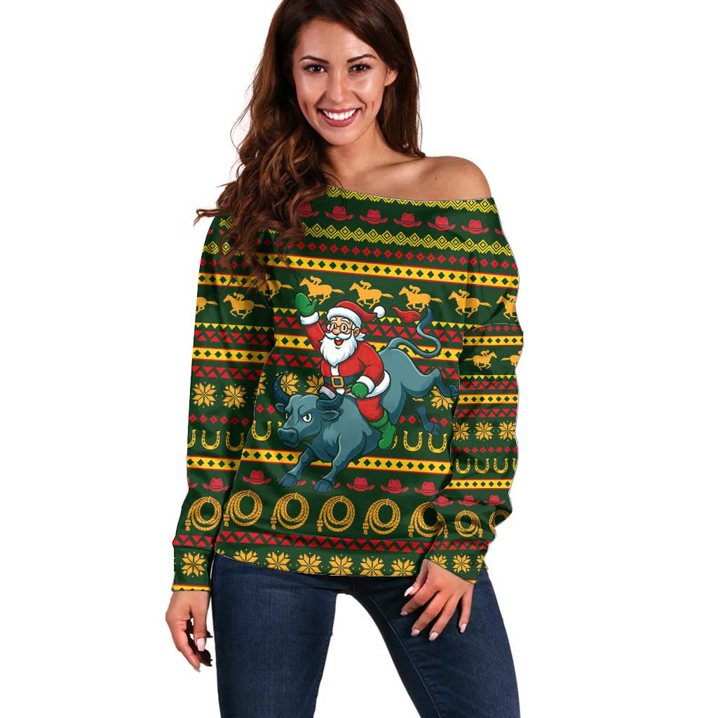 Amazing Cowboy Santa Claus Christmas Off Shoulder Sweater Xmas Holiday Patterns - Wonder Print Shop