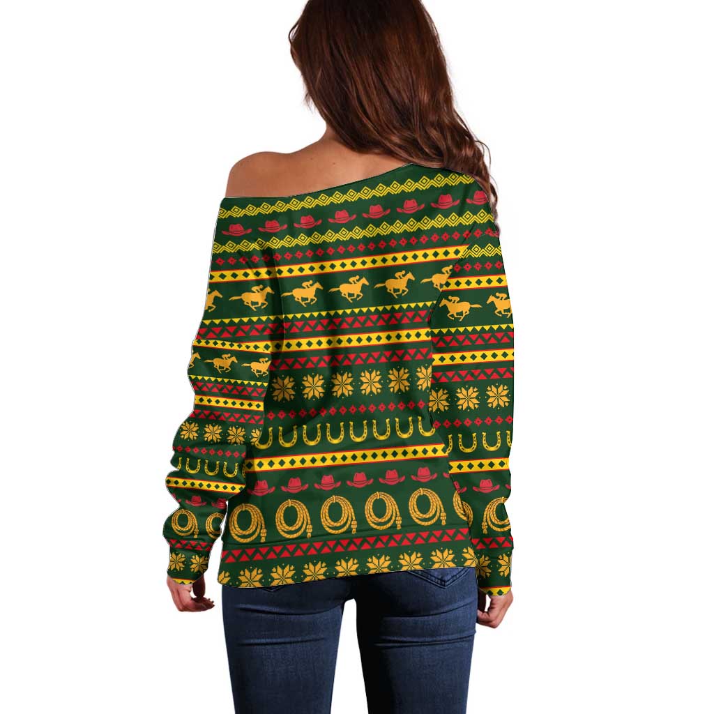 Amazing Cowboy Santa Claus Christmas Off Shoulder Sweater Xmas Holiday Patterns - Wonder Print Shop