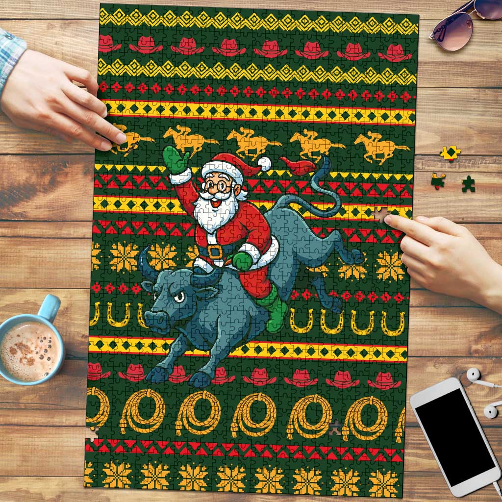 Amazing Cowboy Santa Claus Christmas Puzzle Xmas Holiday Patterns - Wonder Print Shop
