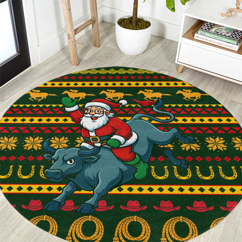 Amazing Cowboy Santa Claus Christmas Round Carpet Xmas Holiday Patterns - Wonder Print Shop