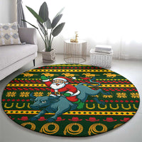 Amazing Cowboy Santa Claus Christmas Round Carpet Xmas Holiday Patterns - Wonder Print Shop