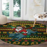 Amazing Cowboy Santa Claus Christmas Round Carpet Xmas Holiday Patterns - Wonder Print Shop