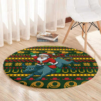Amazing Cowboy Santa Claus Christmas Round Carpet Xmas Holiday Patterns - Wonder Print Shop