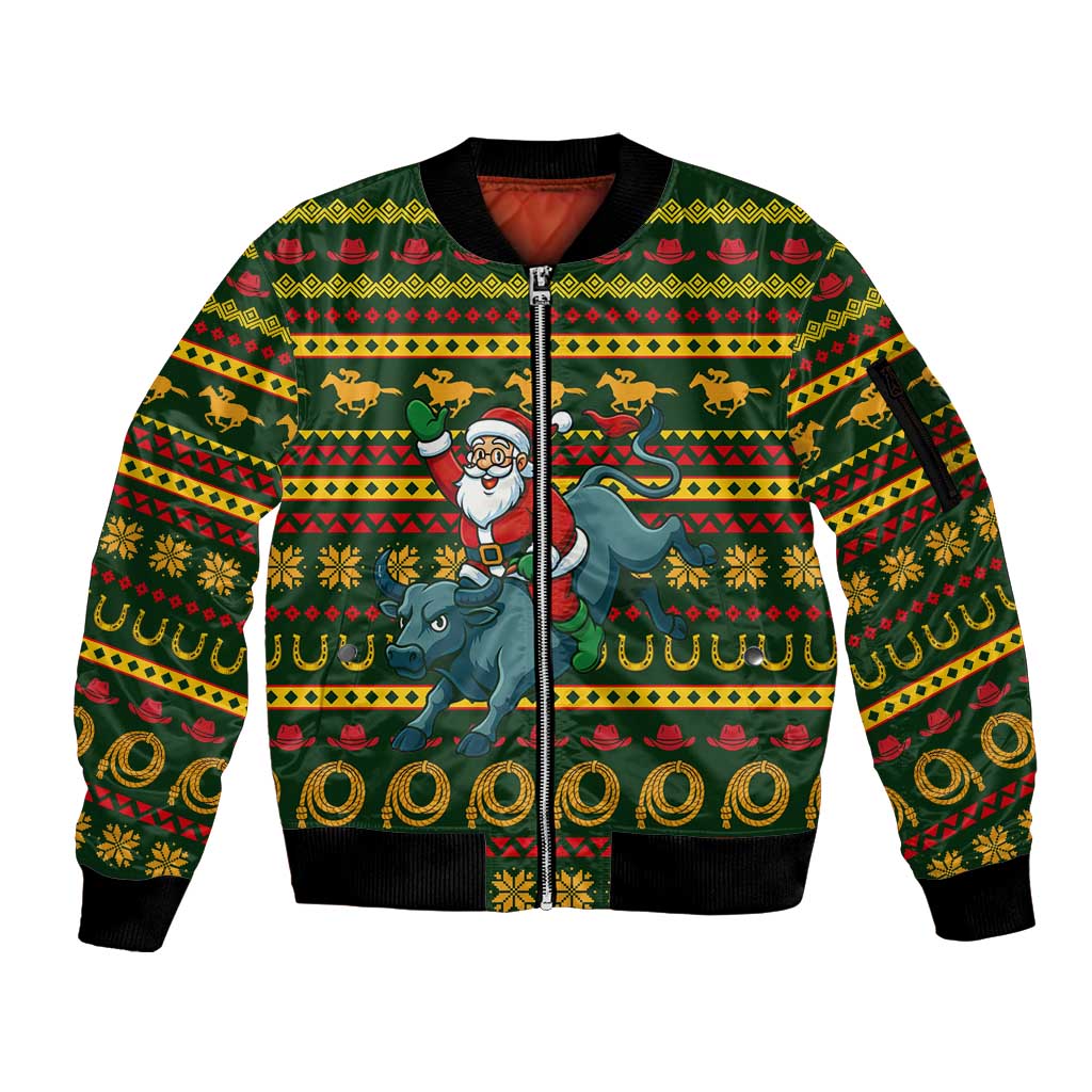 Amazing Cowboy Santa Claus Christmas Sleeve Zip Bomber Jacket Xmas Holiday Patterns - Wonder Print Shop