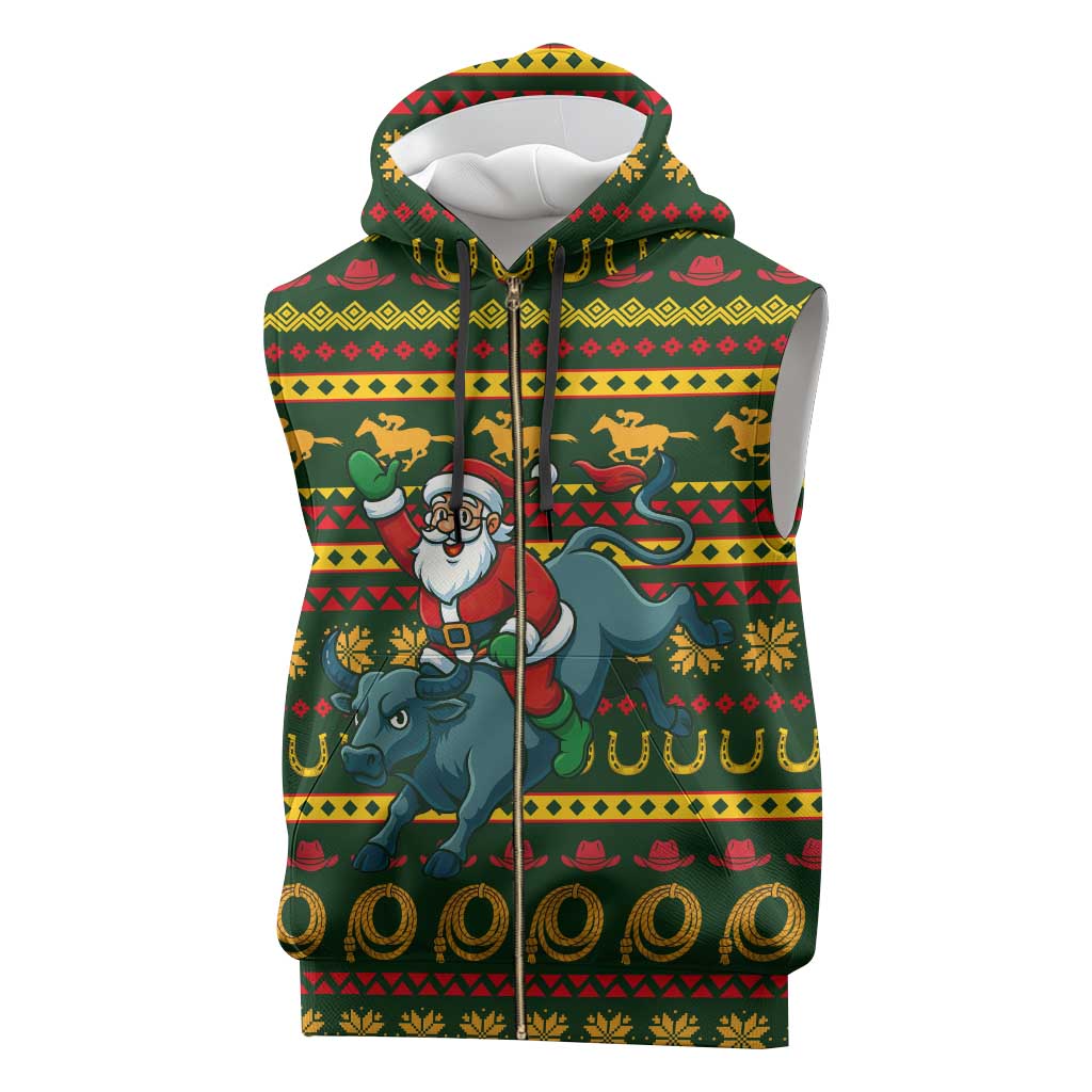 Amazing Cowboy Santa Claus Christmas Sleeveless Zip Hoodie Xmas Holiday Patterns - Wonder Print Shop