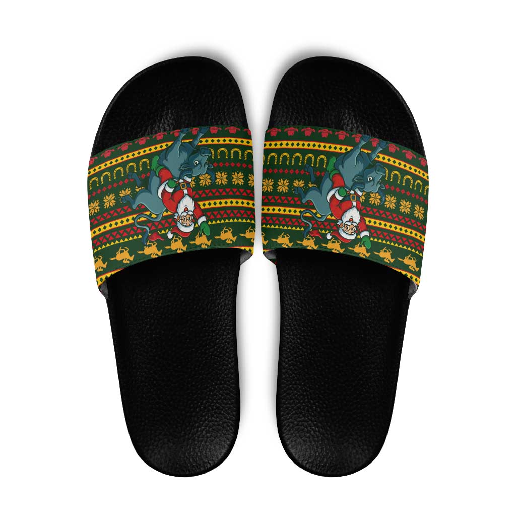 Amazing Cowboy Santa Claus Christmas Slide Sandals Xmas Holiday Patterns - Wonder Print Shop