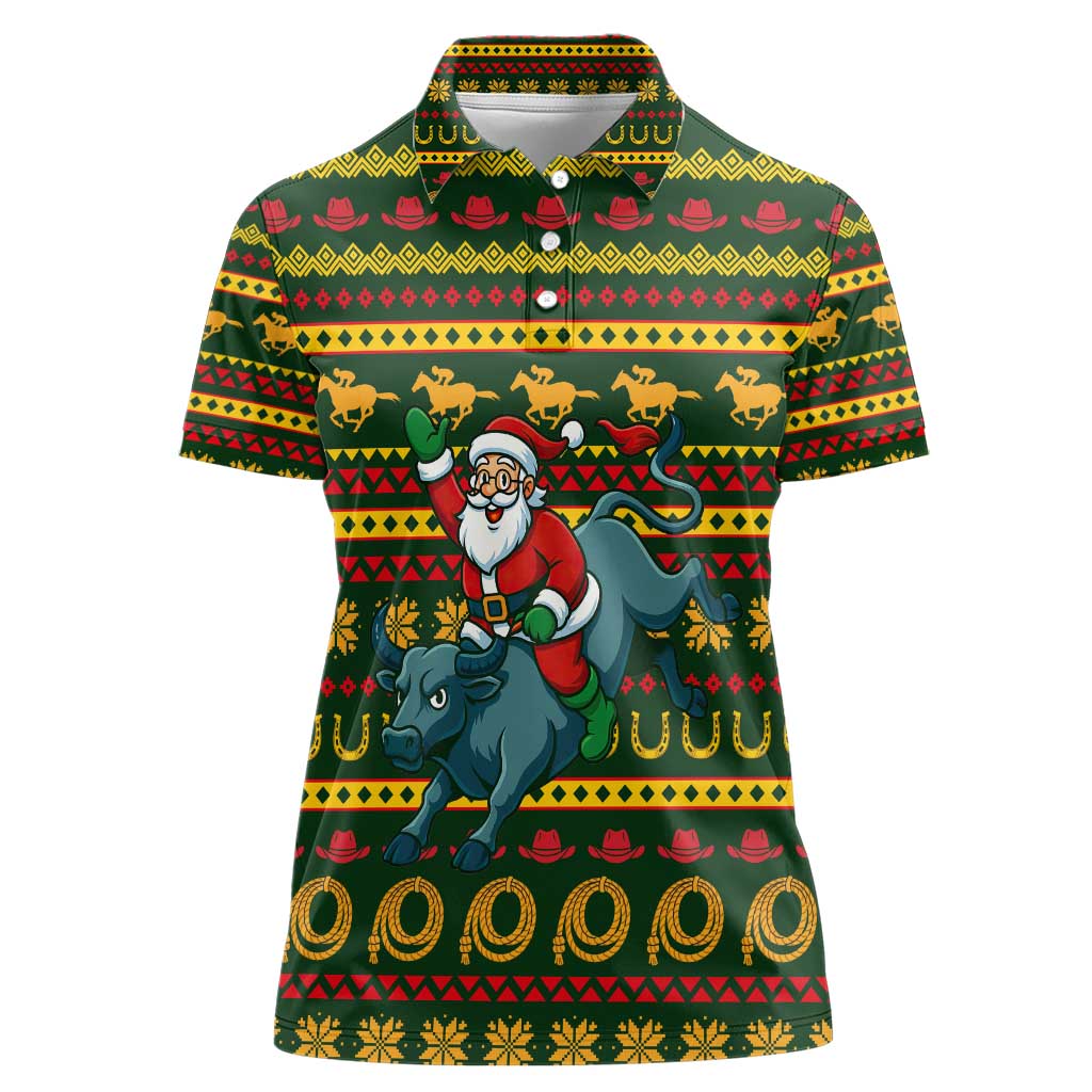 Amazing Cowboy Santa Claus Christmas Women Polo Shirt Xmas Holiday Patterns - Wonder Print Shop