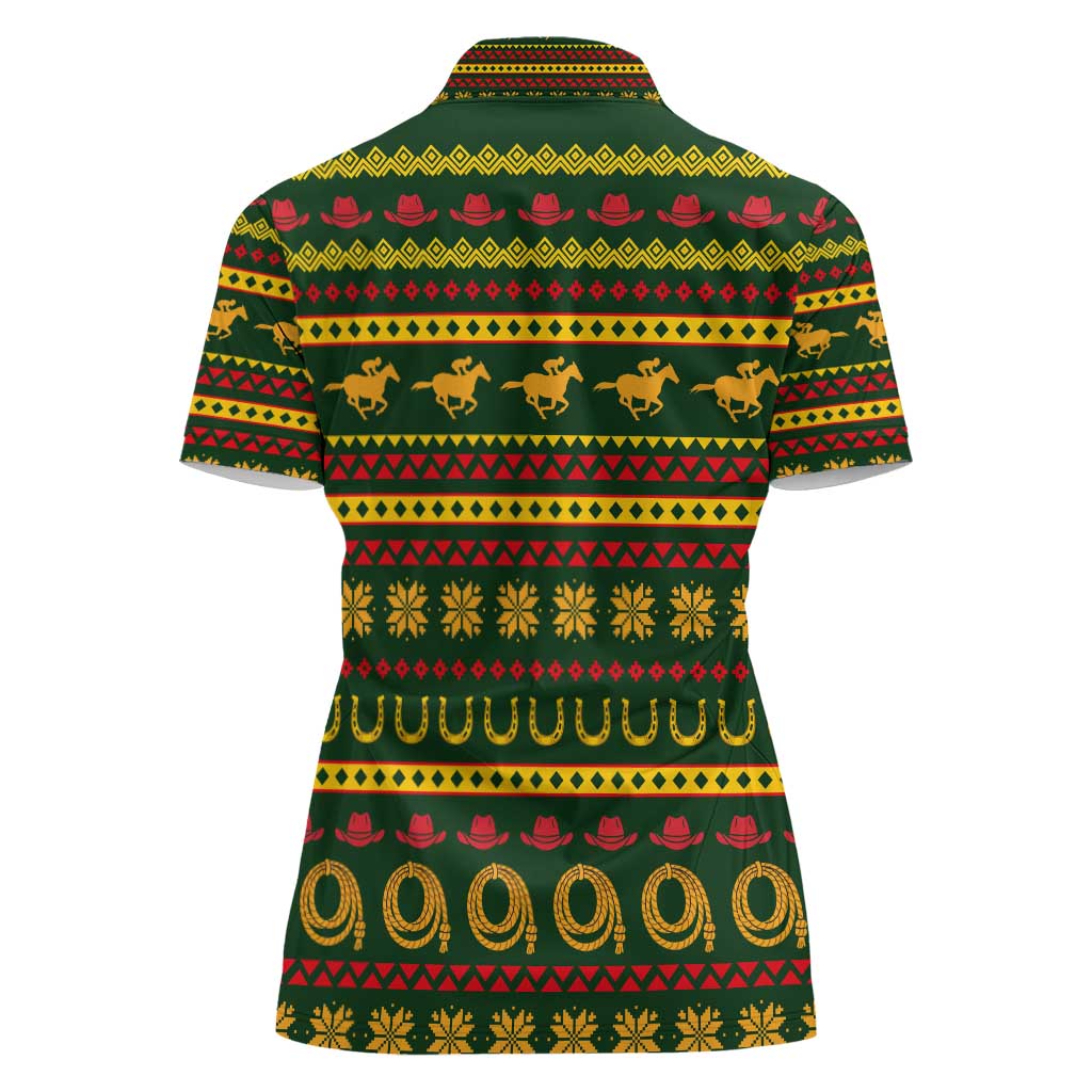 Amazing Cowboy Santa Claus Christmas Women Polo Shirt Xmas Holiday Patterns - Wonder Print Shop