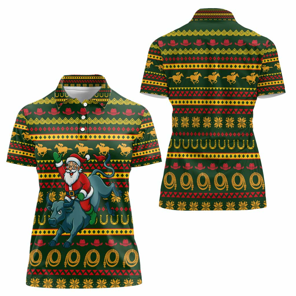 Amazing Cowboy Santa Claus Christmas Women Polo Shirt Xmas Holiday Patterns - Wonder Print Shop