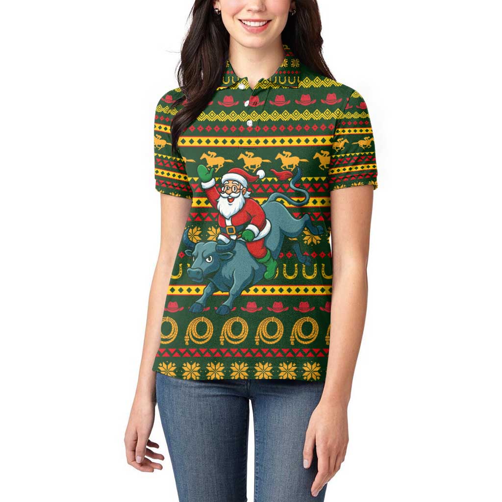 Amazing Cowboy Santa Claus Christmas Women Polo Shirt Xmas Holiday Patterns - Wonder Print Shop
