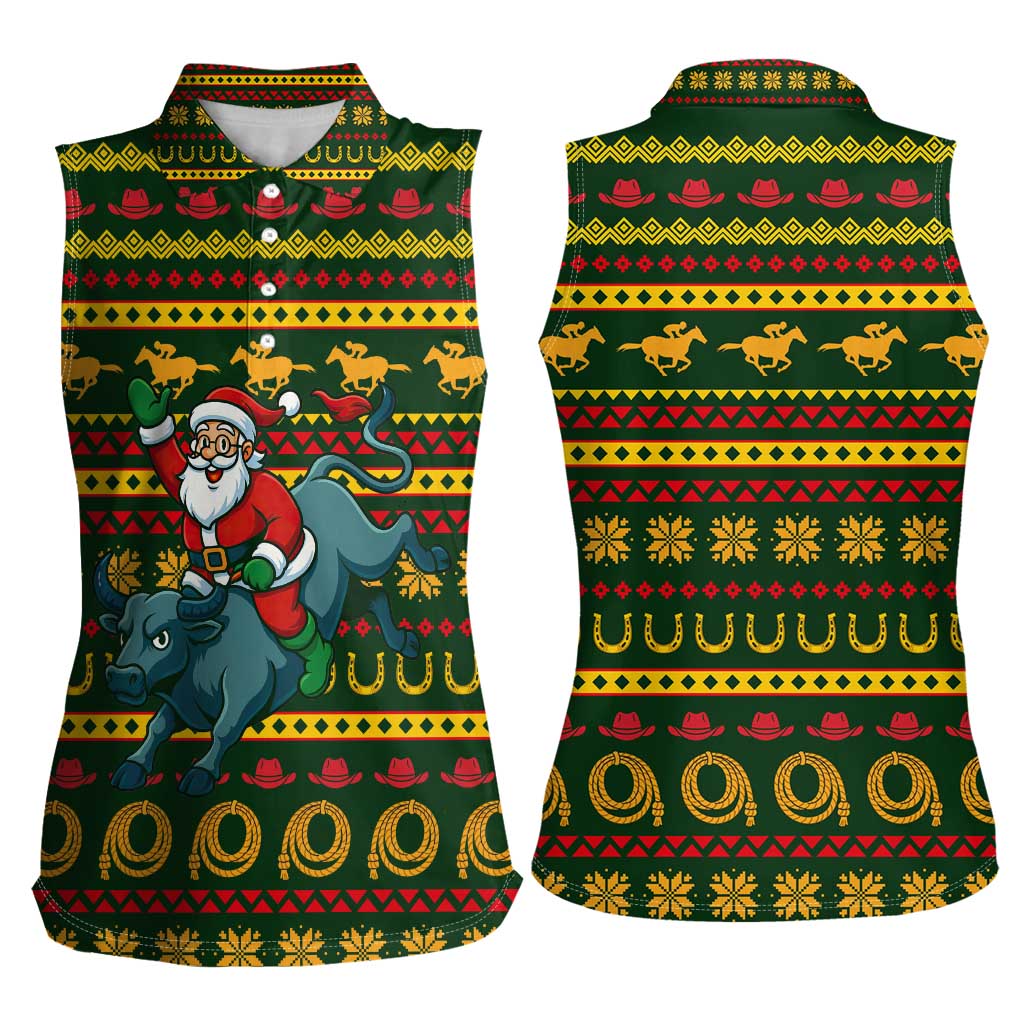 Amazing Cowboy Santa Claus Christmas Women Sleeveless Polo Shirt Xmas Holiday Patterns - Wonder Print Shop
